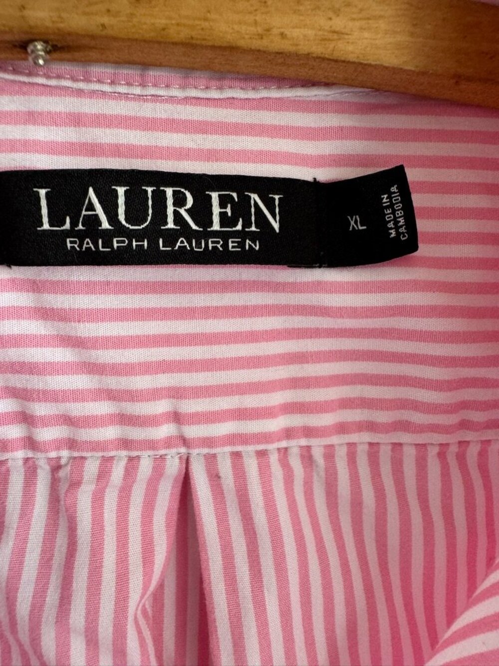 Lauren Ralph Lauren Pink Striped Cotton Poplin Sleep Shirt Women's Size XL - Picture 9 of 12